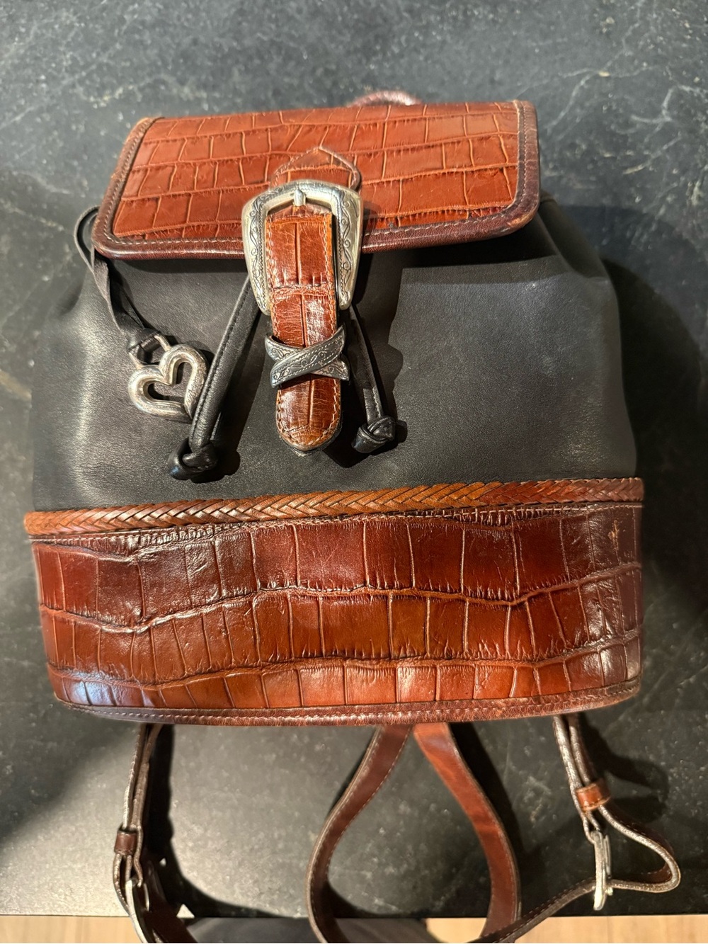 Vintage Brighton Monica Backpack Croc Embossed Leather